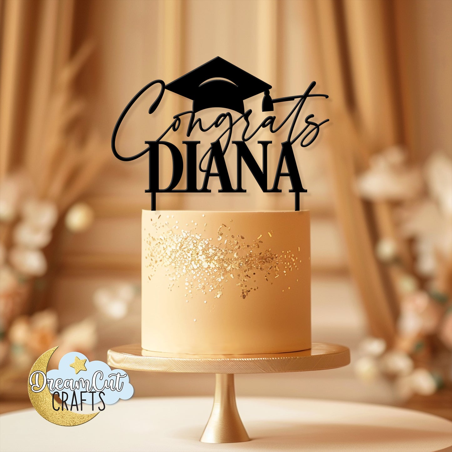 Custom Graduation Cake Topper | Personalized Congrats Grad with Name & Cap | Acrylic Party Decoration