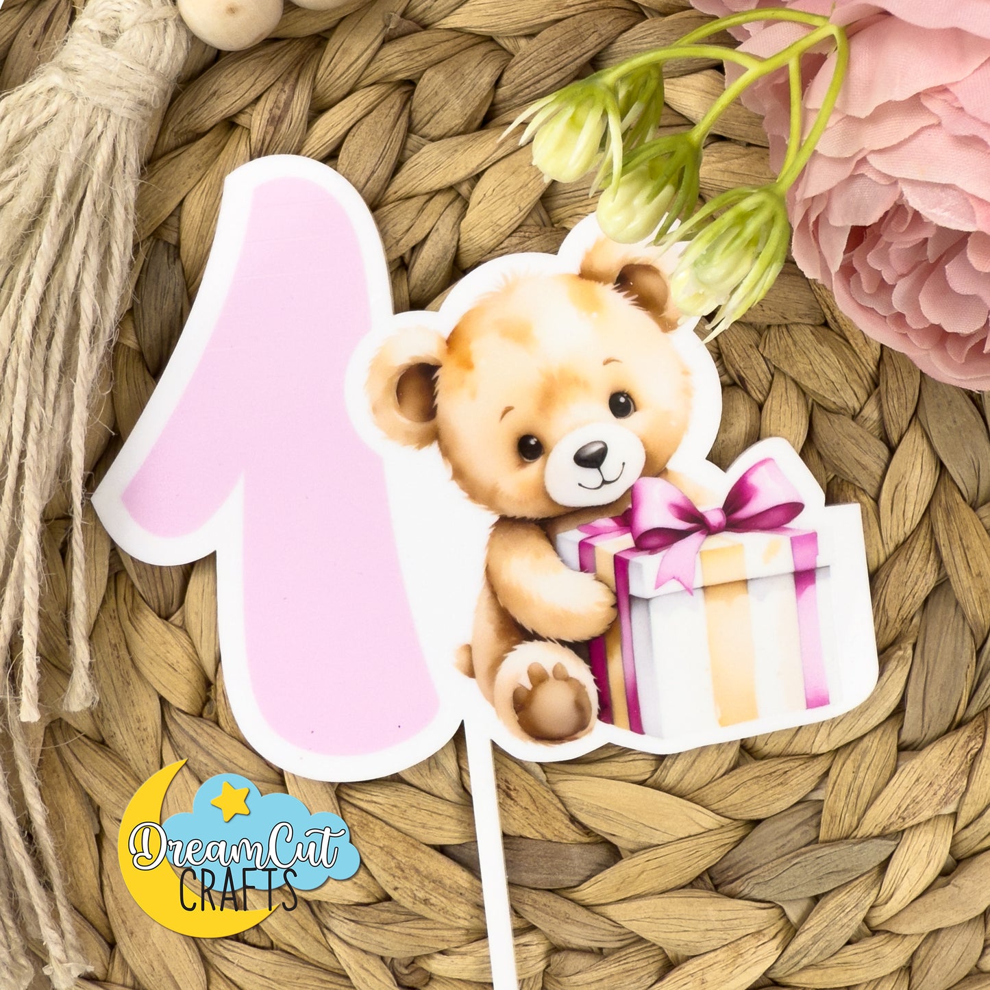 Custom Teddy Bear Cake Topper – Personalized Baby Birthday & Baby Shower Acrylic Cake Decoration