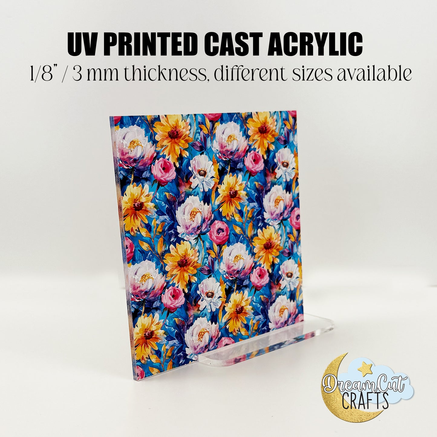 Floral Peonies UV Printed Acrylic Sheet – Vibrant Flower Pattern Laser Material in Cast Acrylic or MDF