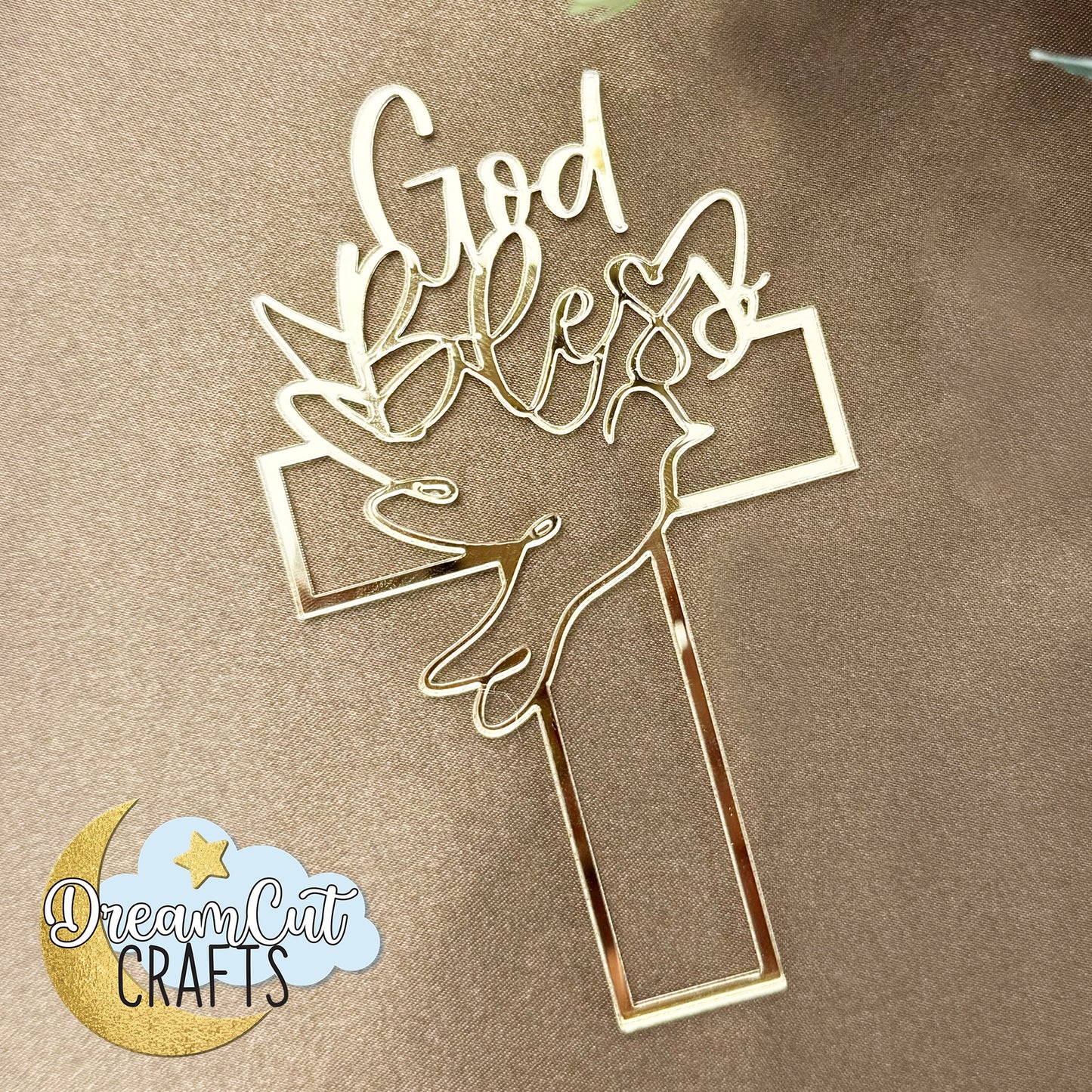 Baptism Cake topper | Christening cake topper | God bless Cross with dove cake charm