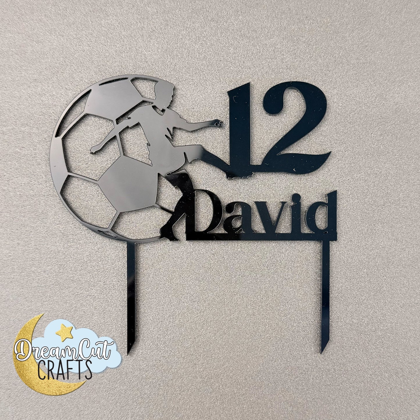 Personalized Soccer Cake Topper with Name and Age – Custom Acrylic Football Player Birthday Decoration