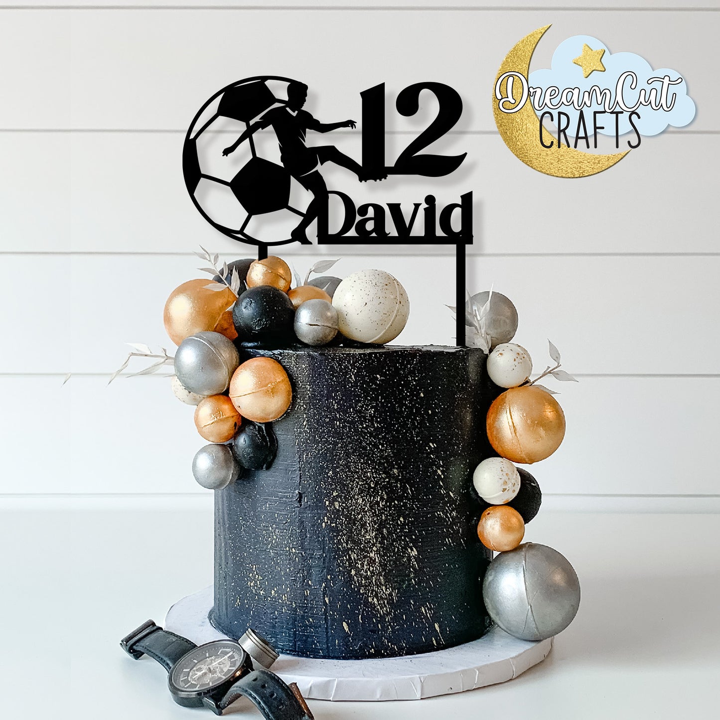 Personalized Soccer Cake Topper with Name and Age – Custom Acrylic Football Player Birthday Decoration