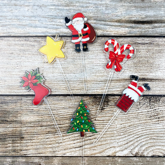 Christmas Cupcake toppers | Christmas Cocktail sticks – Laser Cut Acrylic Cake topper with Festive UV Print (Single Piece)