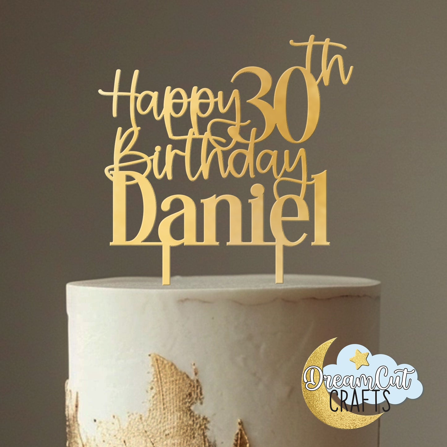 Personalized Acrylic Birthday Cake Topper with Name & Age | Elegant Script + Serif Custom Topper | 5, 6 or 7 Inch