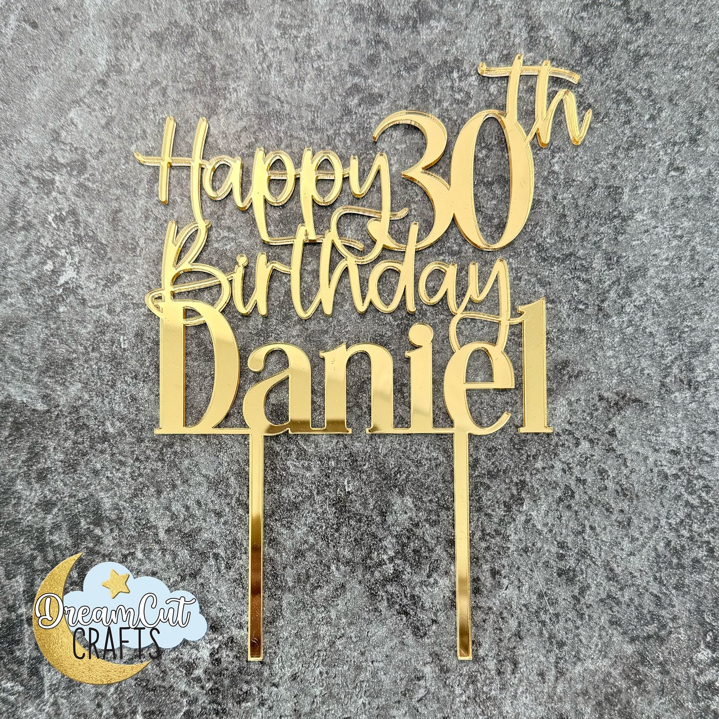 Personalized Acrylic Birthday Cake Topper with Name & Age | Elegant Script + Serif Custom Topper | 5, 6 or 7 Inch