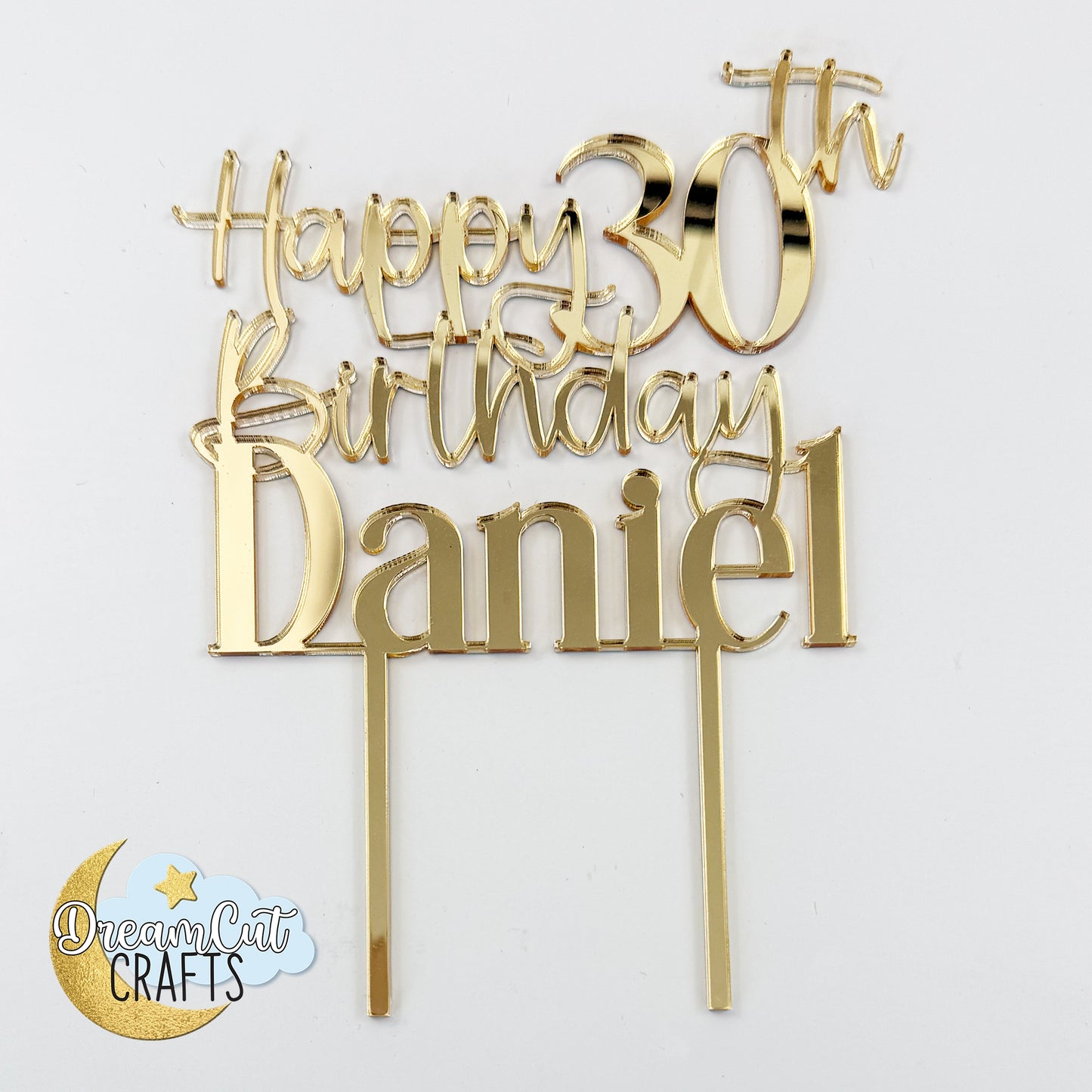 Personalized Acrylic Birthday Cake Topper with Name & Age | Elegant Script + Serif Custom Topper | 5, 6 or 7 Inch