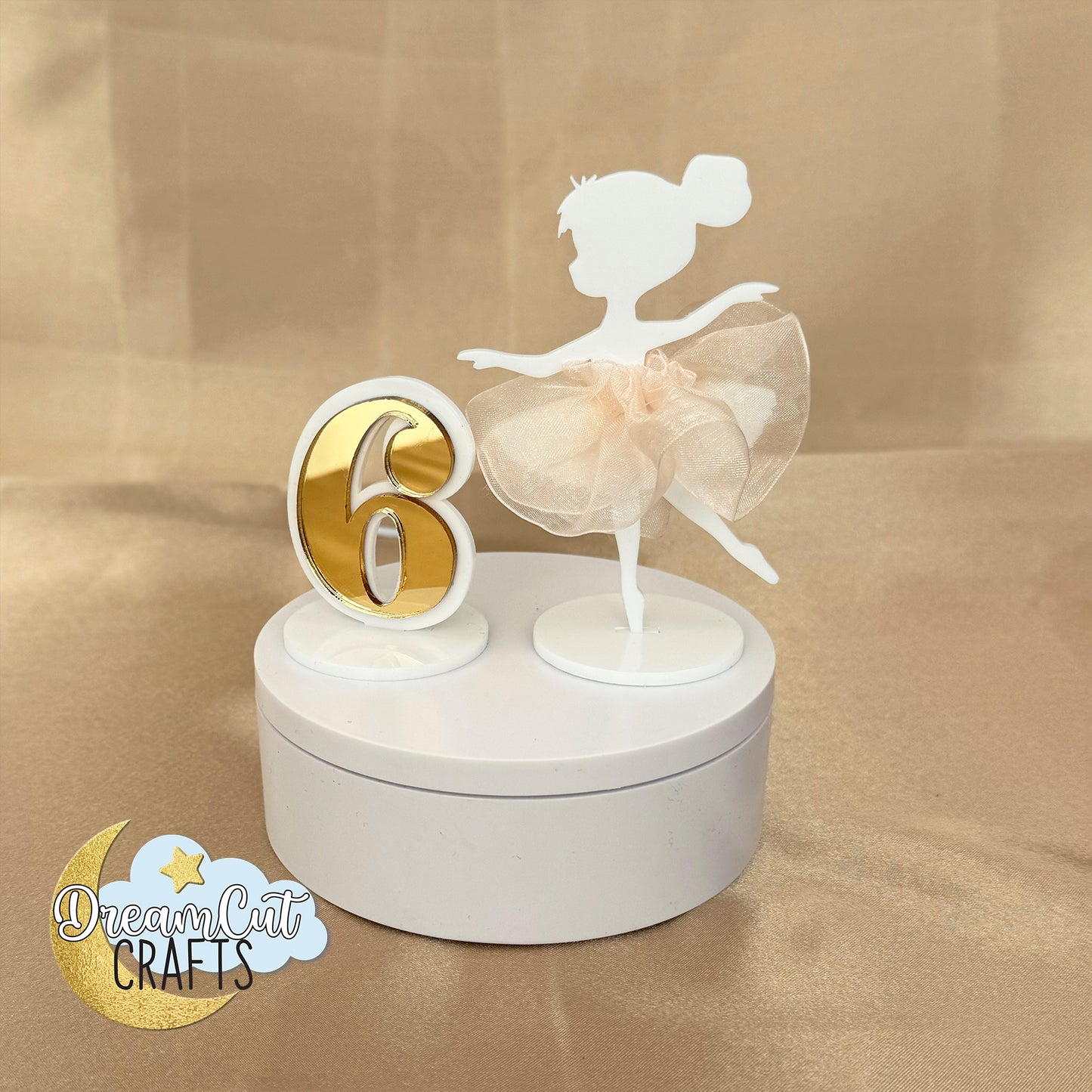 Custom Ballerina Cake Topper with Personalized Number – Elegant Tutu Birthday Cake Decoration