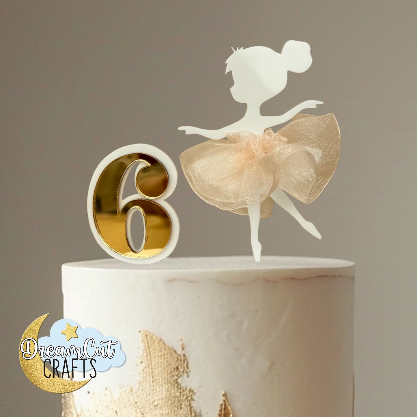 Custom Ballerina Cake Topper with Personalized Number – Elegant Tutu Birthday Cake Decoration