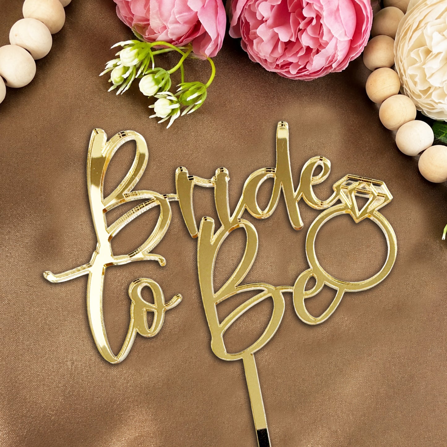 Bride to Be Cake Topper – Gold Mirror Acrylic Bridal Shower Cake Decoration