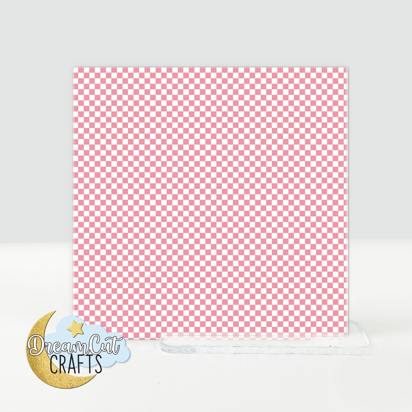 Pink Checker UV Printed Acrylic Sheet | Laser-Ready Cast Acrylic or MDF