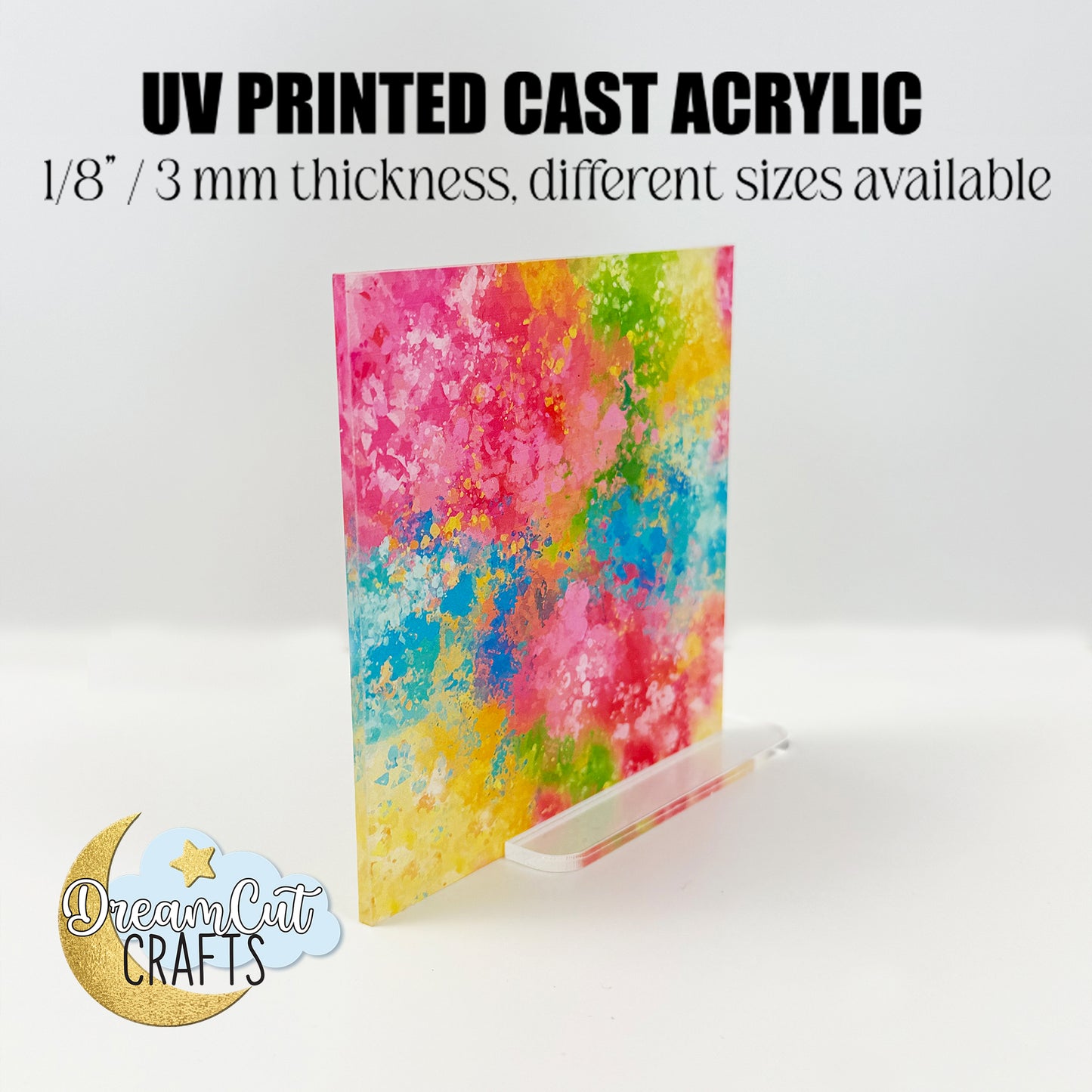Rainbow Splashes UV Printed Acrylic Sheet | Colorful Abstract Pattern | Laser-Safe Cast Acrylic or MDF