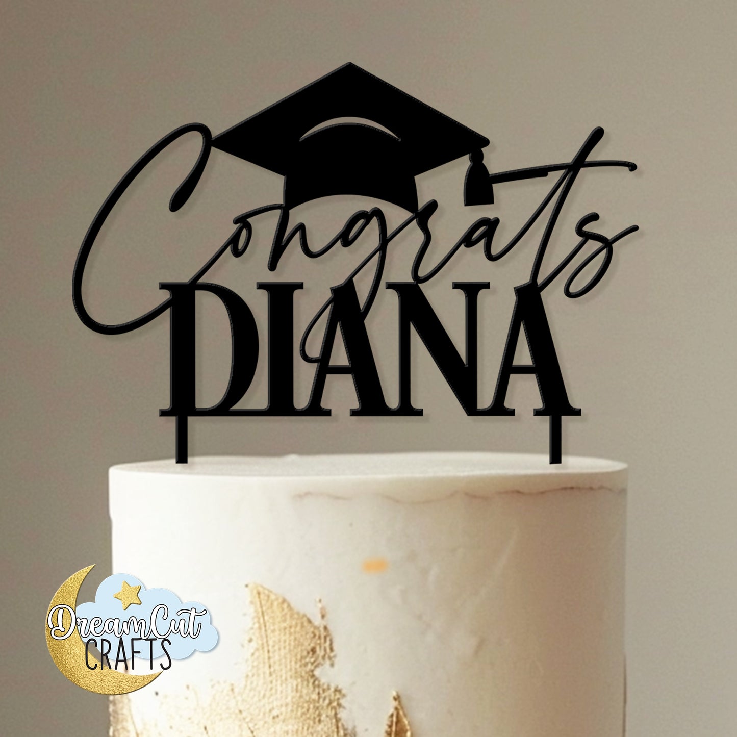 Custom Graduation Cake Topper | Personalized Congrats Grad with Name & Cap | Acrylic Party Decoration