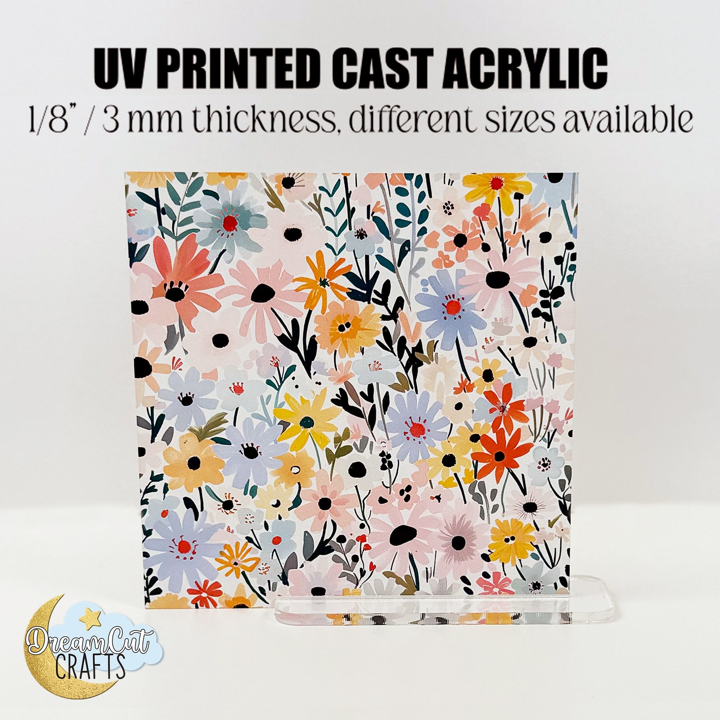 Floral Daisies Pattern UV Printed Acrylic Sheet | Colorful Flower Print | Laser-Ready Cast Acrylic or MDF