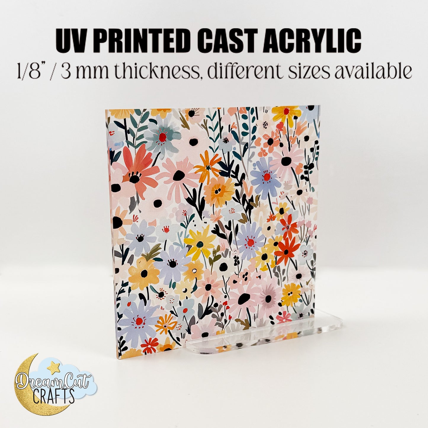 Floral Daisies Pattern UV Printed Acrylic Sheet | Colorful Flower Print | Laser-Ready Cast Acrylic or MDF