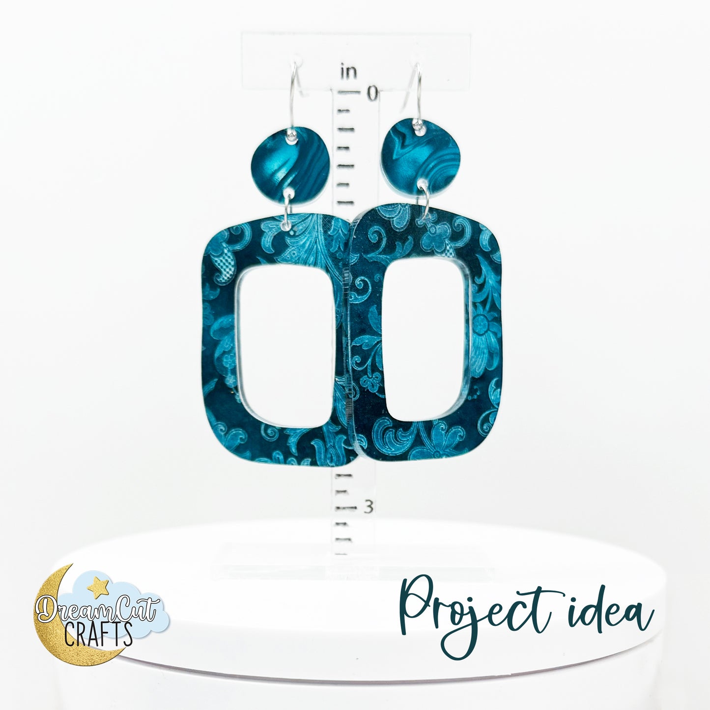 Printed Acrylic Sheet – Turquoise Damask UV Printed 1/8” Cast Acrylic or MDF | Patterned Sheet for Laser Cutting