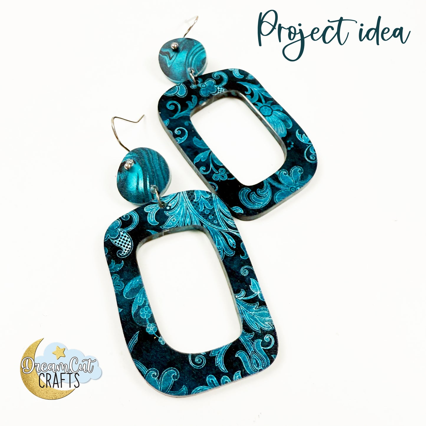 Printed Acrylic Sheet – Turquoise Damask UV Printed 1/8” Cast Acrylic or MDF | Patterned Sheet for Laser Cutting