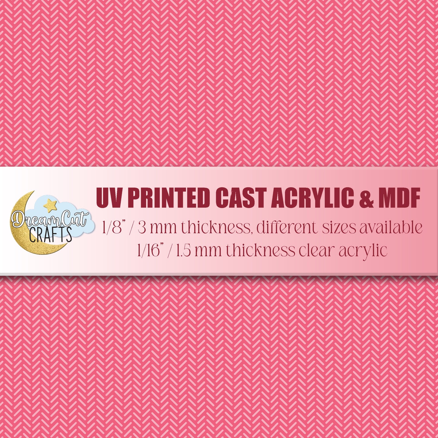 Dark Pink Herringbone Pattern UV Printed Acrylic Sheet | Laser Cut Craft Material