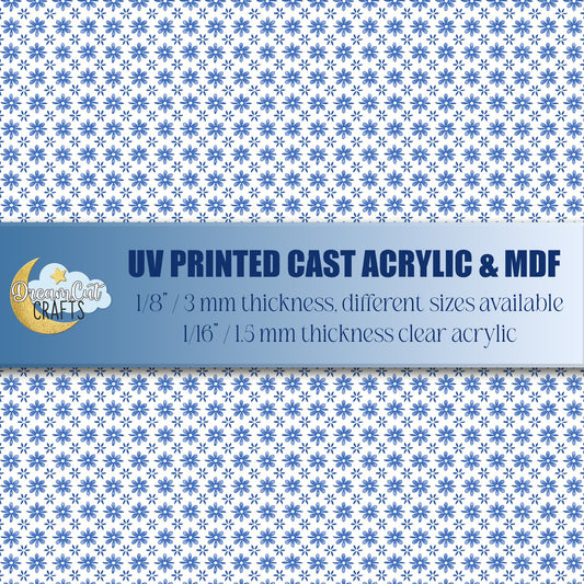 Blue Ditsy Floral UV Printed Acrylic Sheet for Laser Cutting – Cottagecore Pattern on Cast Acrylic or MDF