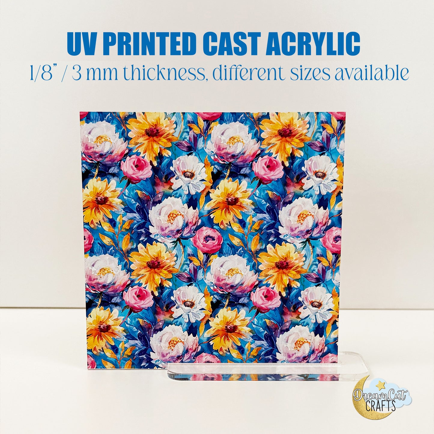 Floral Peonies UV Printed Acrylic Sheet – Vibrant Flower Pattern Laser Material in Cast Acrylic or MDF