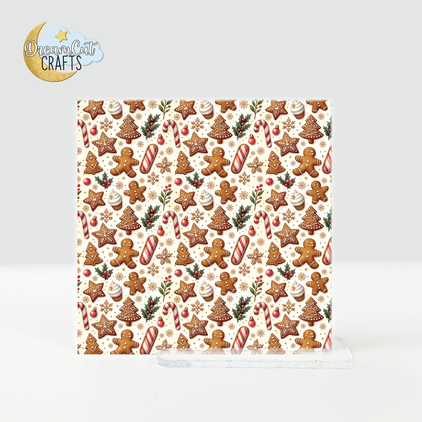 Gingerbread Cookies UV Printed Acrylic Sheet – Festive Christmas Pattern on Acrylic or MDF