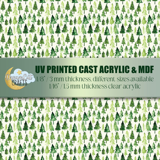 Watercolor Forest Trees UV Printed Acrylic Sheet | Laser Safe Material for Earrings, Keychains & Holiday Crafts