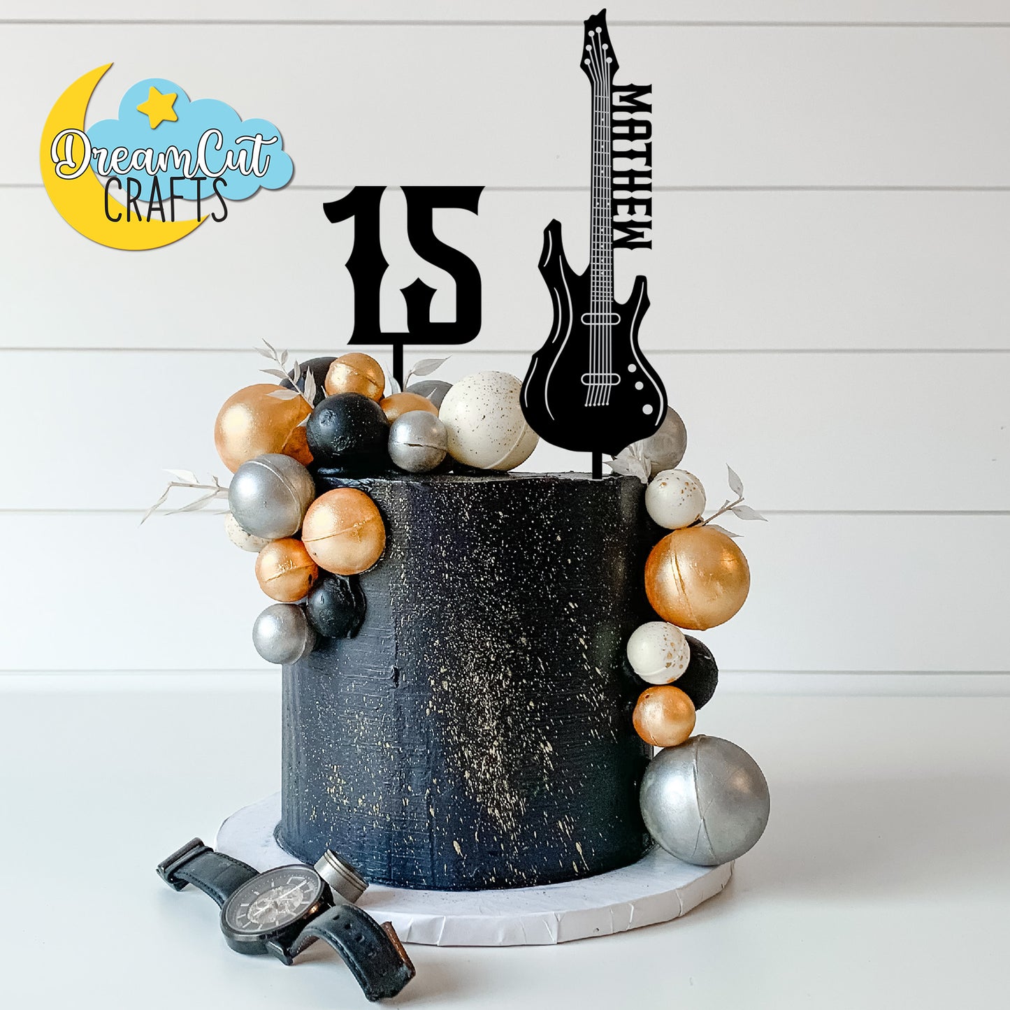 Custom Electric Guitar Cake Topper with Name & Age | Personalized Music Birthday Cake Decor in Acrylic