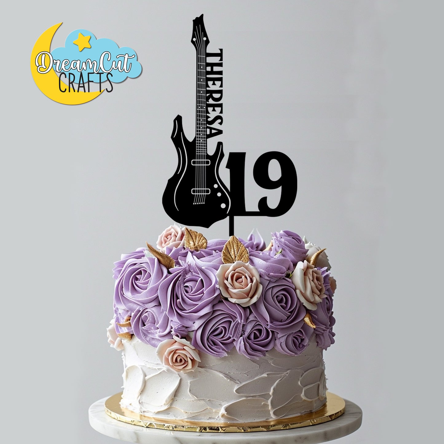 Custom Electric Guitar Cake Topper with Name & Age | Personalized Music Birthday Cake Decor in Acrylic