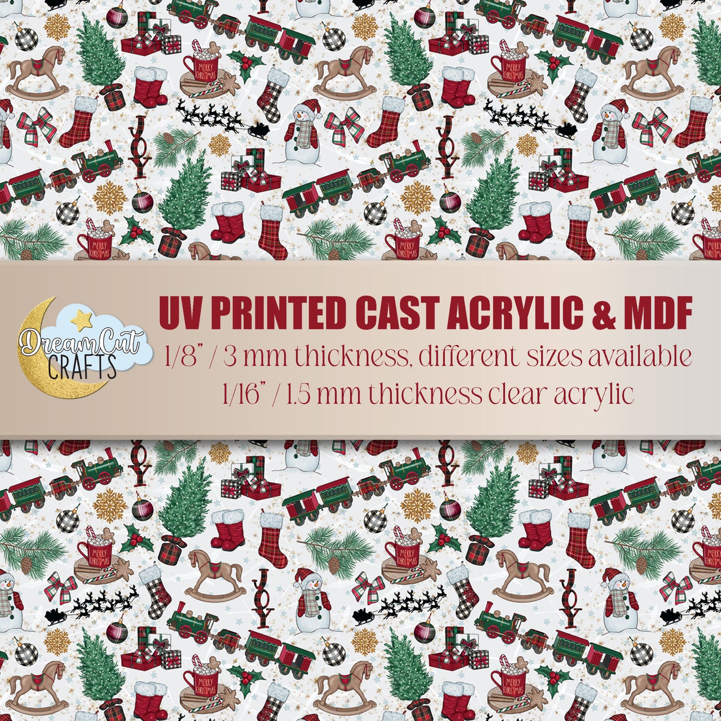 Christmas Holiday Printed Acrylic sheet or MDF Sheet – UV print, laser safe