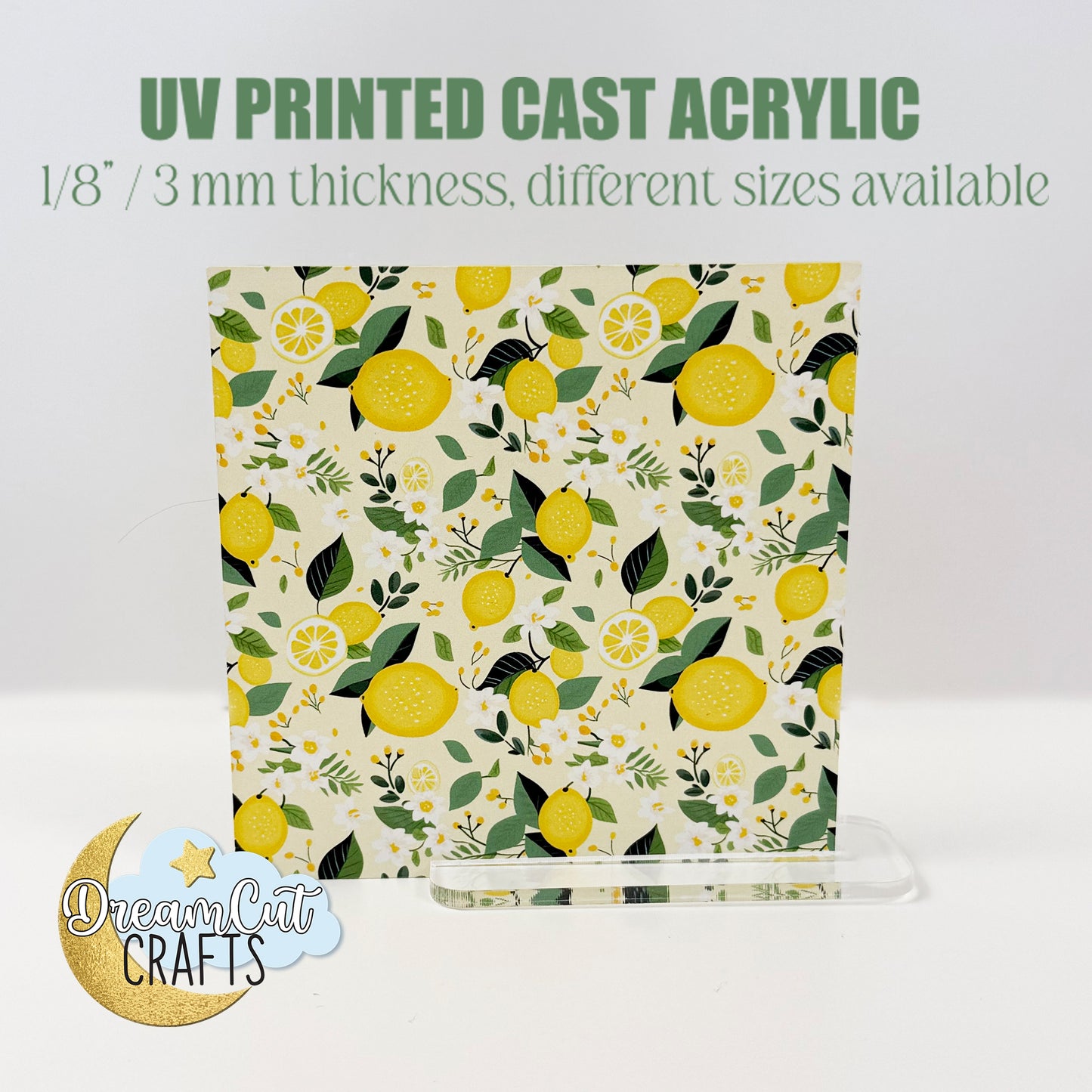 Lemon Pattern UV Printed Acrylic Sheet | Summer Floral Citrus Acrylic for Laser Cutting | Printed MDF Craft Material