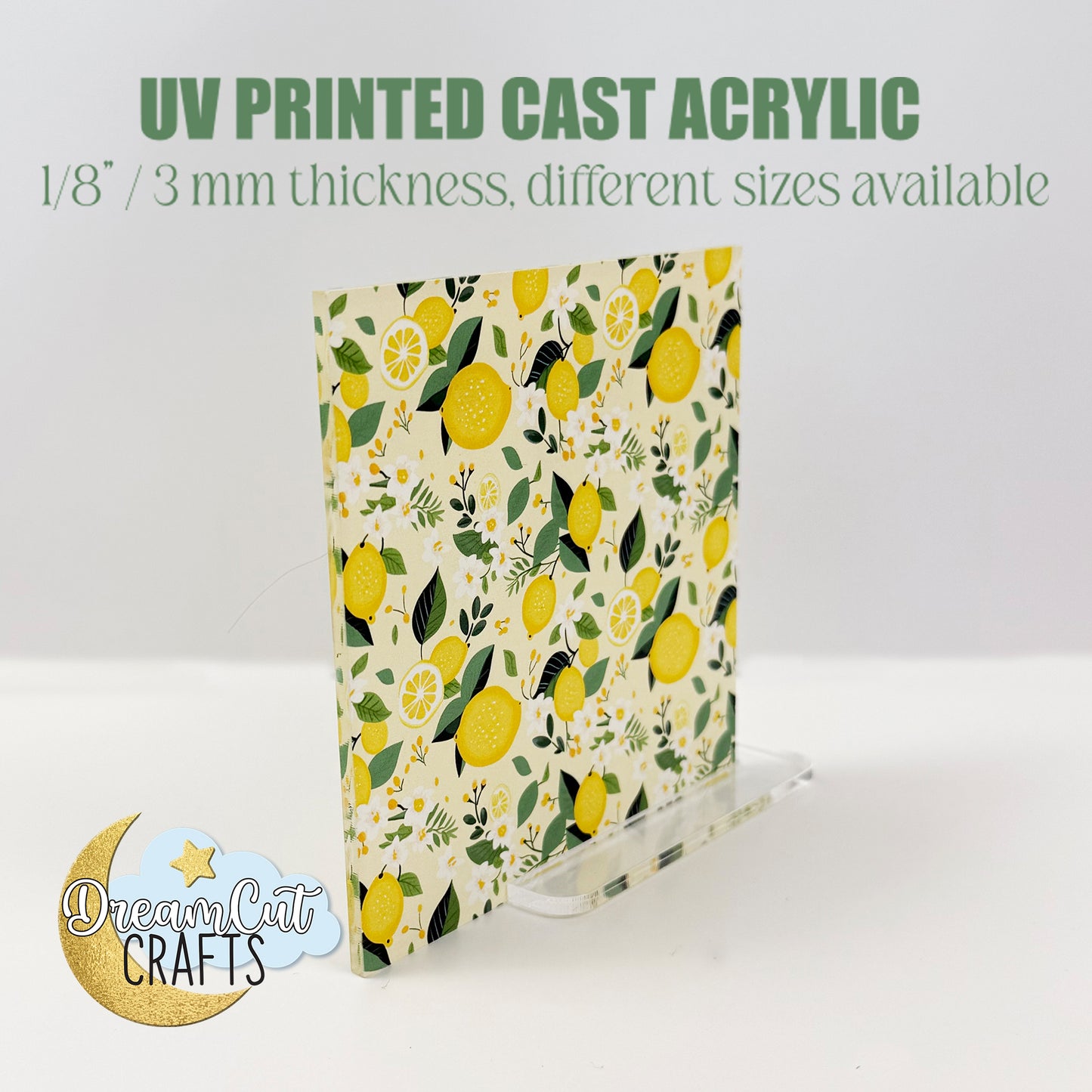 Lemon Pattern UV Printed Acrylic Sheet | Summer Floral Citrus Acrylic for Laser Cutting | Printed MDF Craft Material