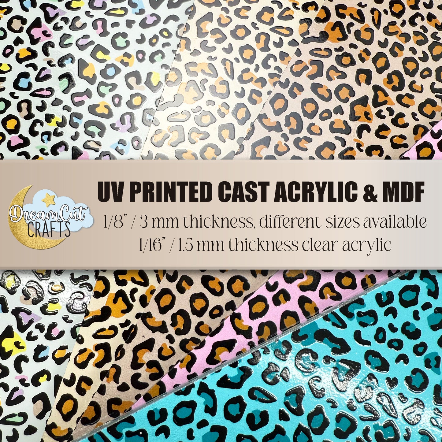 Leopard Print UV Printed Acrylic sheet or MDF – Laser Safe Material for Earrings, Keychains & DIY Projects