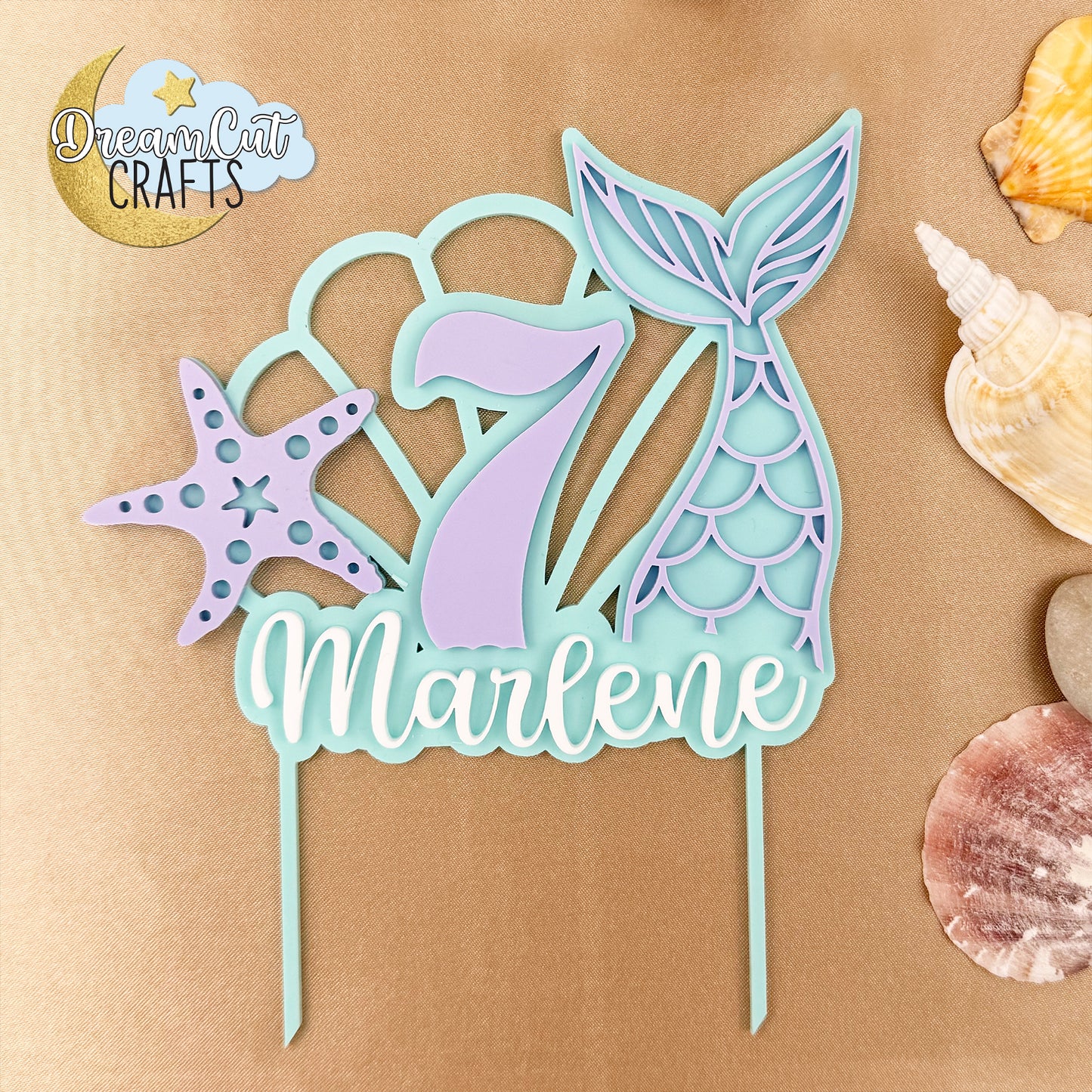 Custom Mermaid Cake Topper | Personalized Under the Sea Birthday Cake Decoration | Girl Birthday Party Keepsake