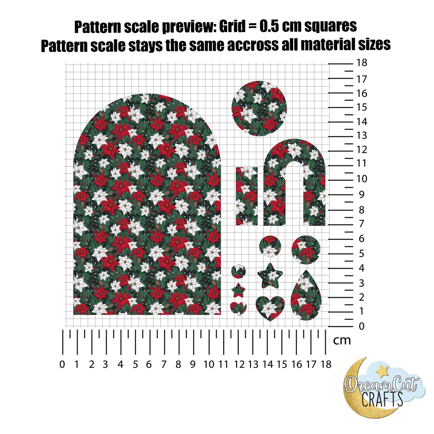 Christmas Poinsettia UV Printed Acrylic Sheet – Red and White Holiday Pattern on Acrylic or MDF