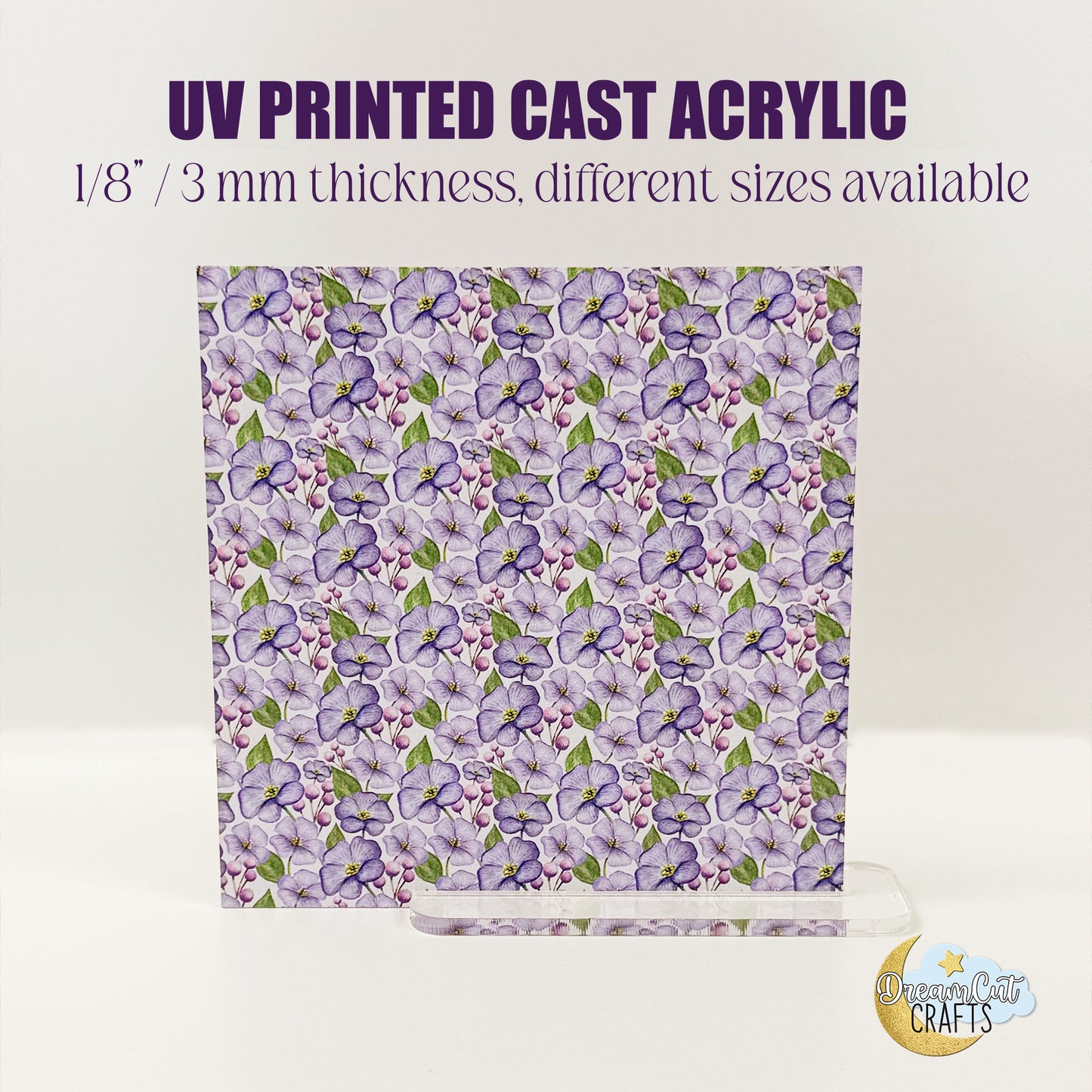 Floral Pattern UV Printed Acrylic Sheet | Purple Flower Print | Laser-Ready Cast Acrylic or MDF