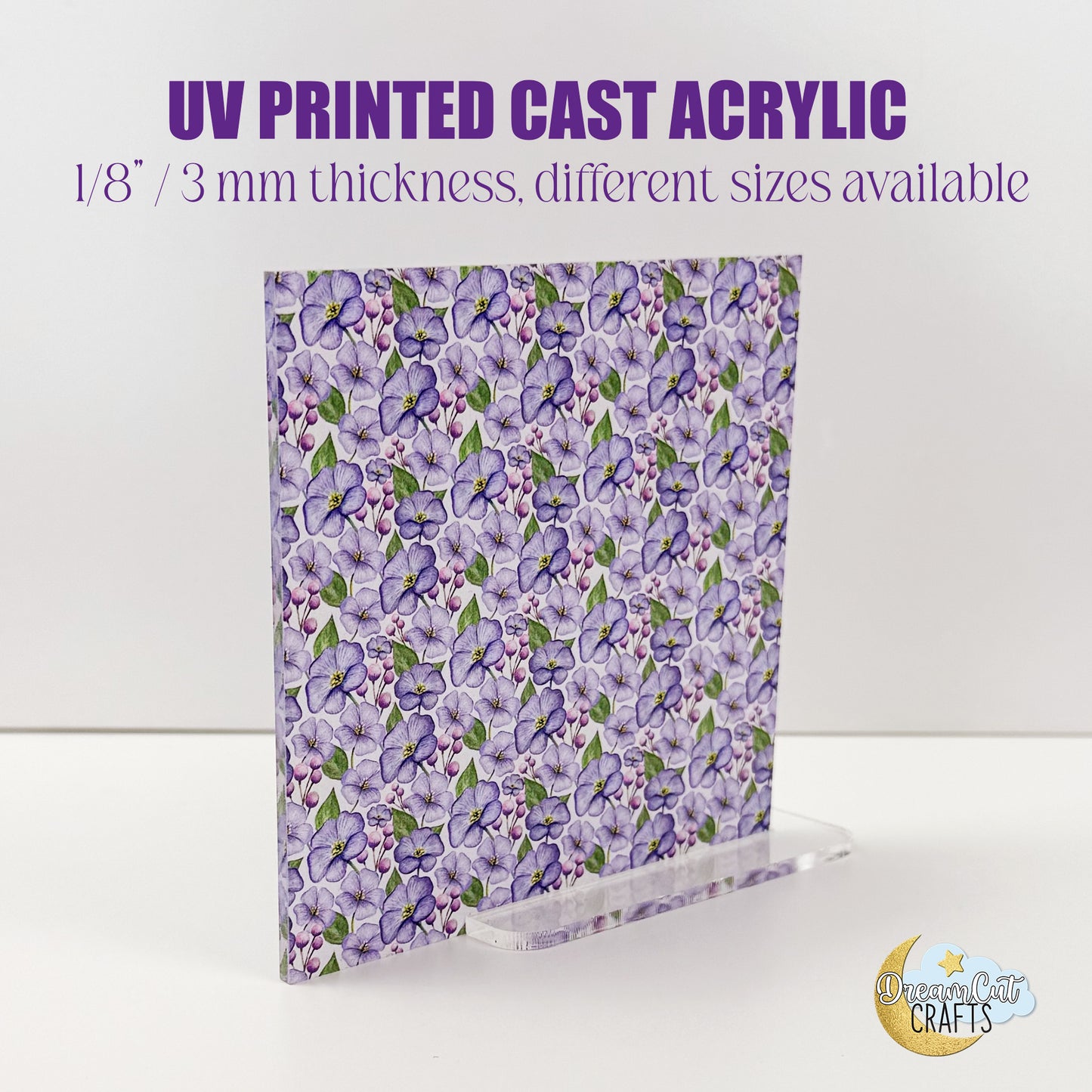 Floral Pattern UV Printed Acrylic Sheet | Purple Flower Print | Laser-Ready Cast Acrylic or MDF