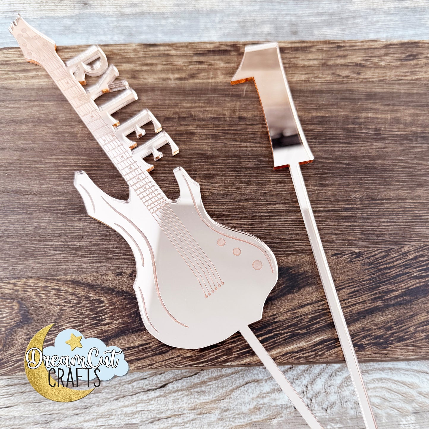 Custom Electric Guitar Cake Topper with Name & Age | Personalized Music Birthday Cake Decor in Acrylic