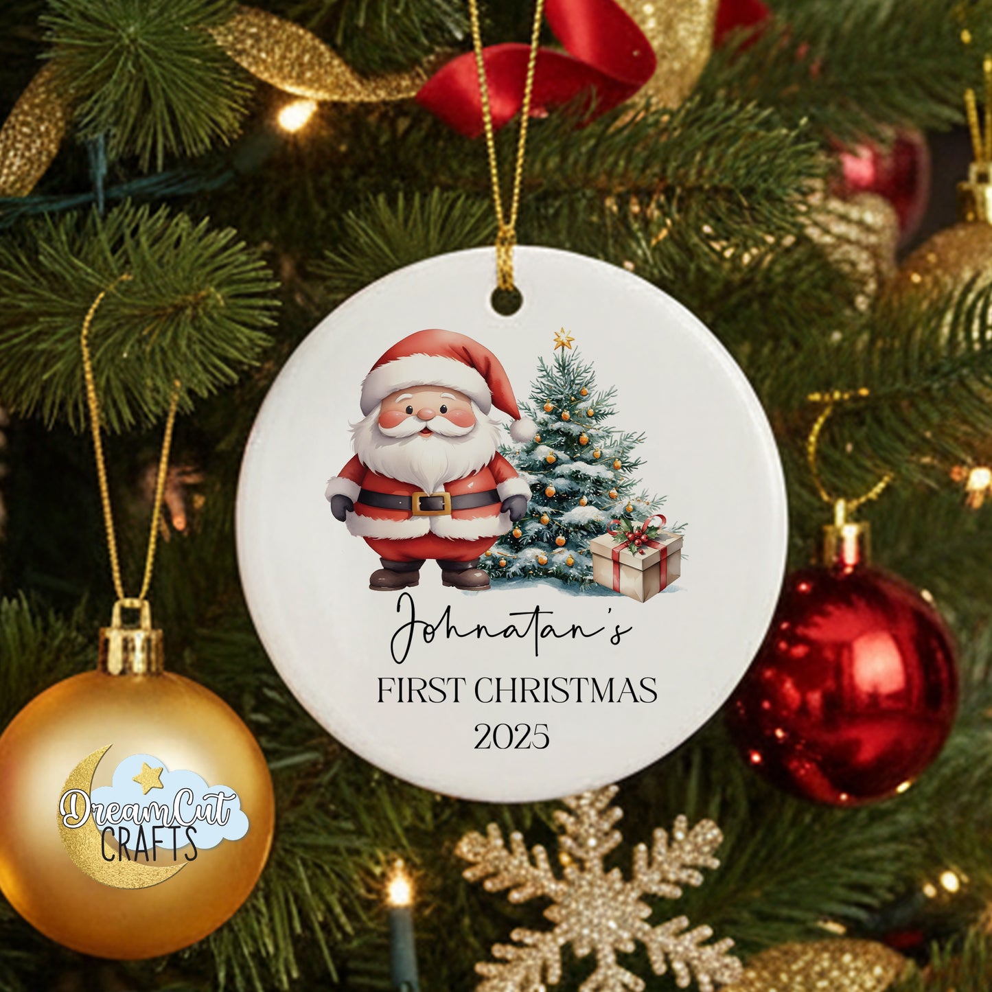 Santa First Christmas Ornament – Personalized Ceramic Baby’s First Christmas Keepsake