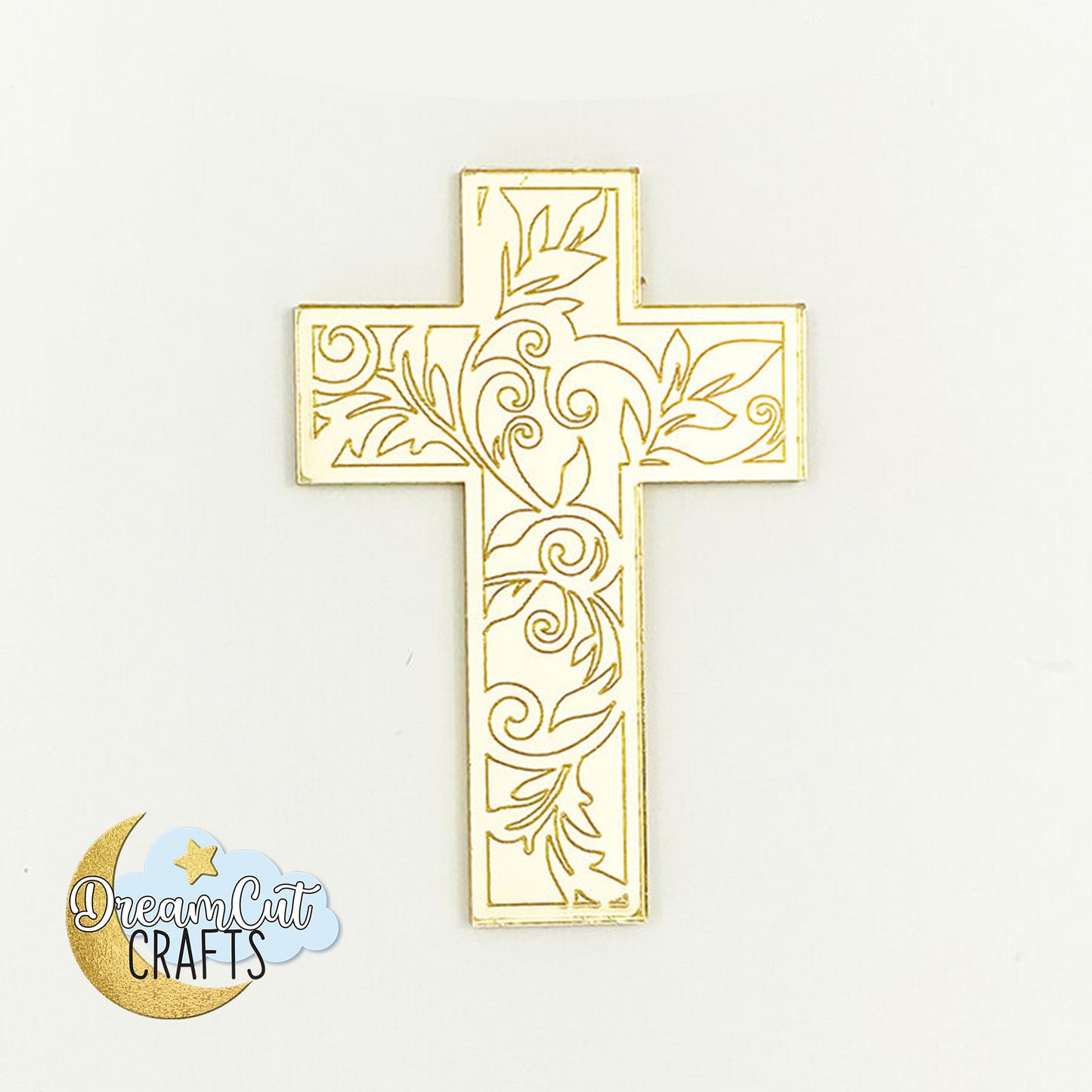 Gold Mirror Cross Cake Charm for Baptism Cake | Acrylic Christening Cake Decoration | First Communion Cake Charm
