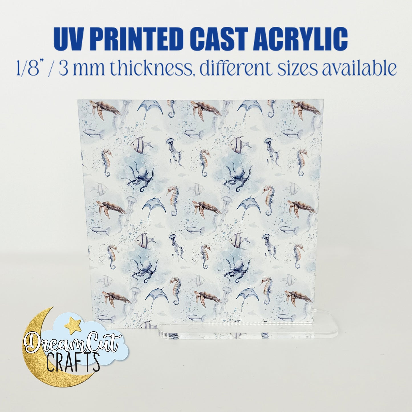 Ocean Creatures UV Printed Acrylic Sheet – Sea Life Pattern Laser Material in Cast Acrylic or MDF