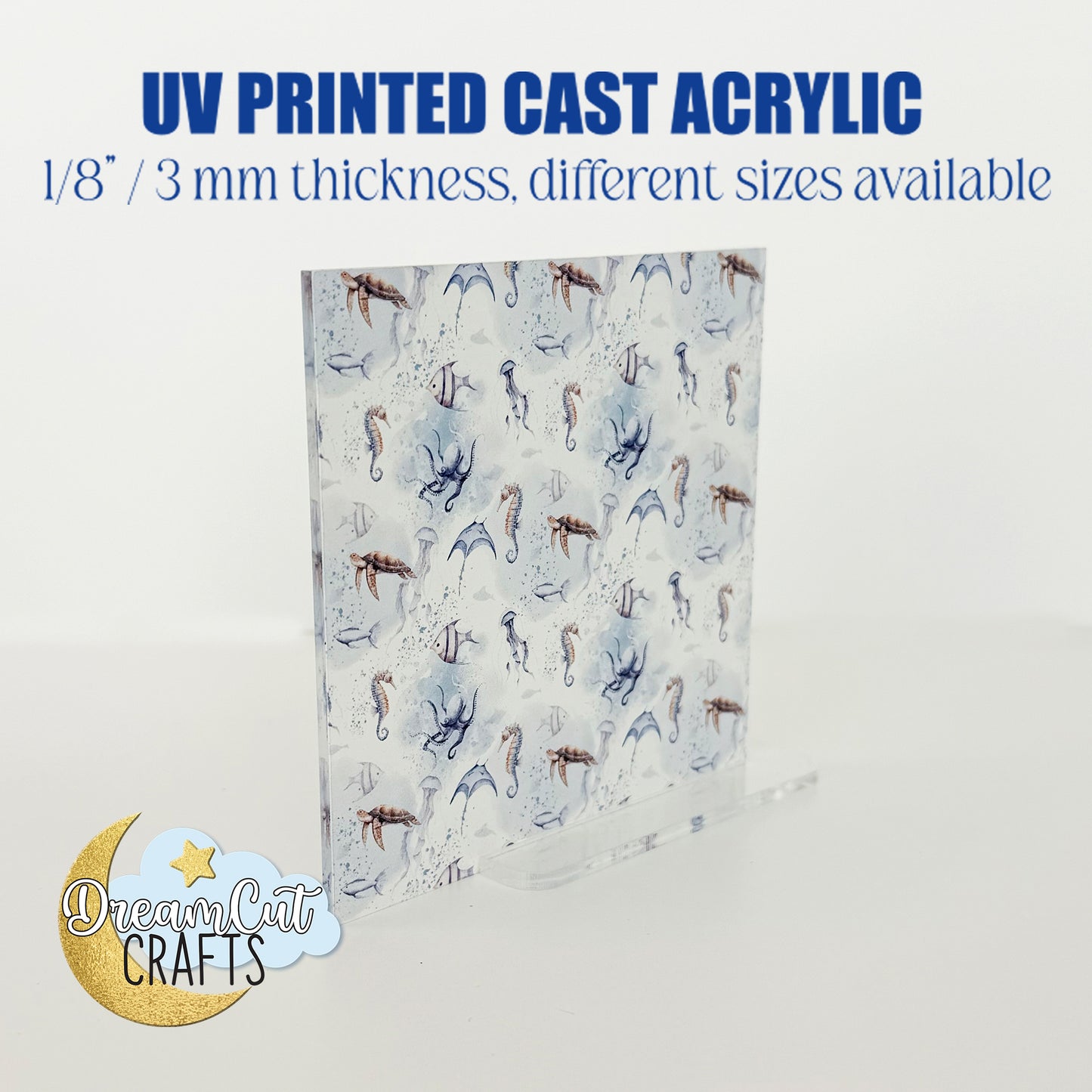 Ocean Creatures UV Printed Acrylic Sheet – Sea Life Pattern Laser Material in Cast Acrylic or MDF