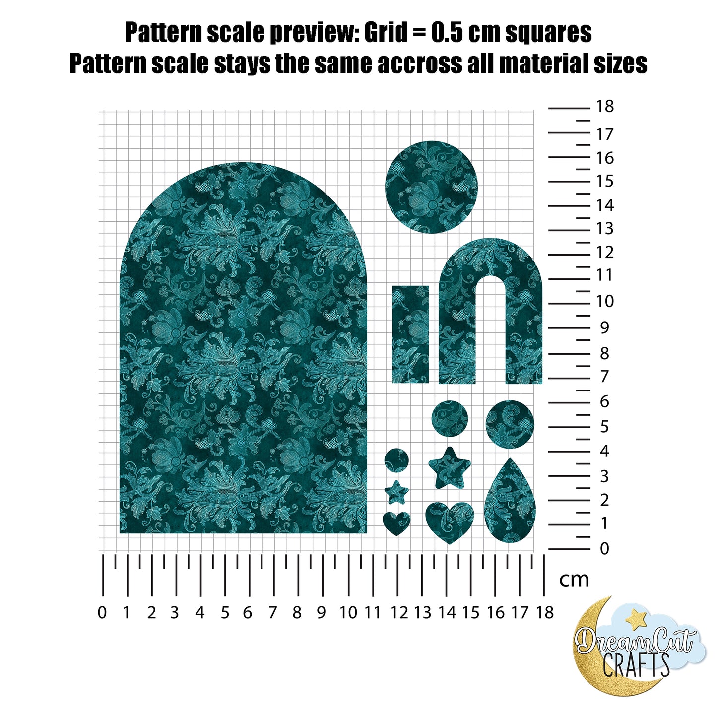 Printed Acrylic Sheet – Turquoise Damask UV Printed 1/8” Cast Acrylic or MDF | Patterned Sheet for Laser Cutting