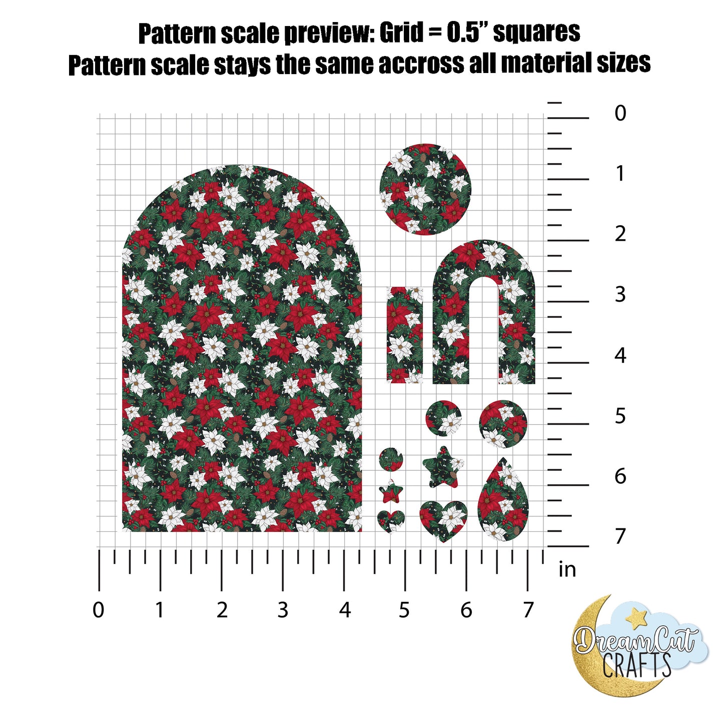Christmas Poinsettia UV Printed Acrylic Sheet – Red and White Holiday Pattern on Acrylic or MDF