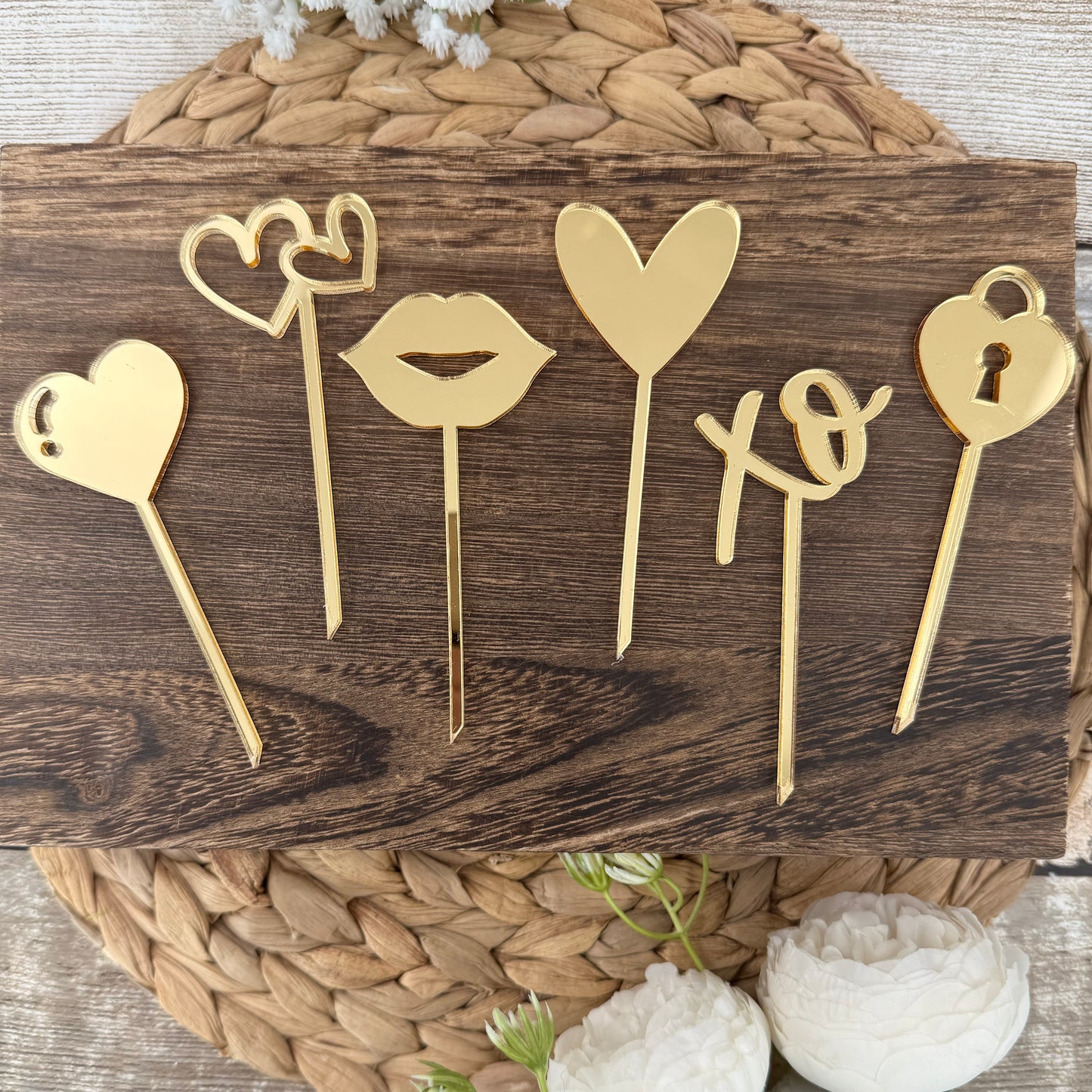 Valentine Acrylic Cupcake Toppers Set – Heart & XO Cake Decorations