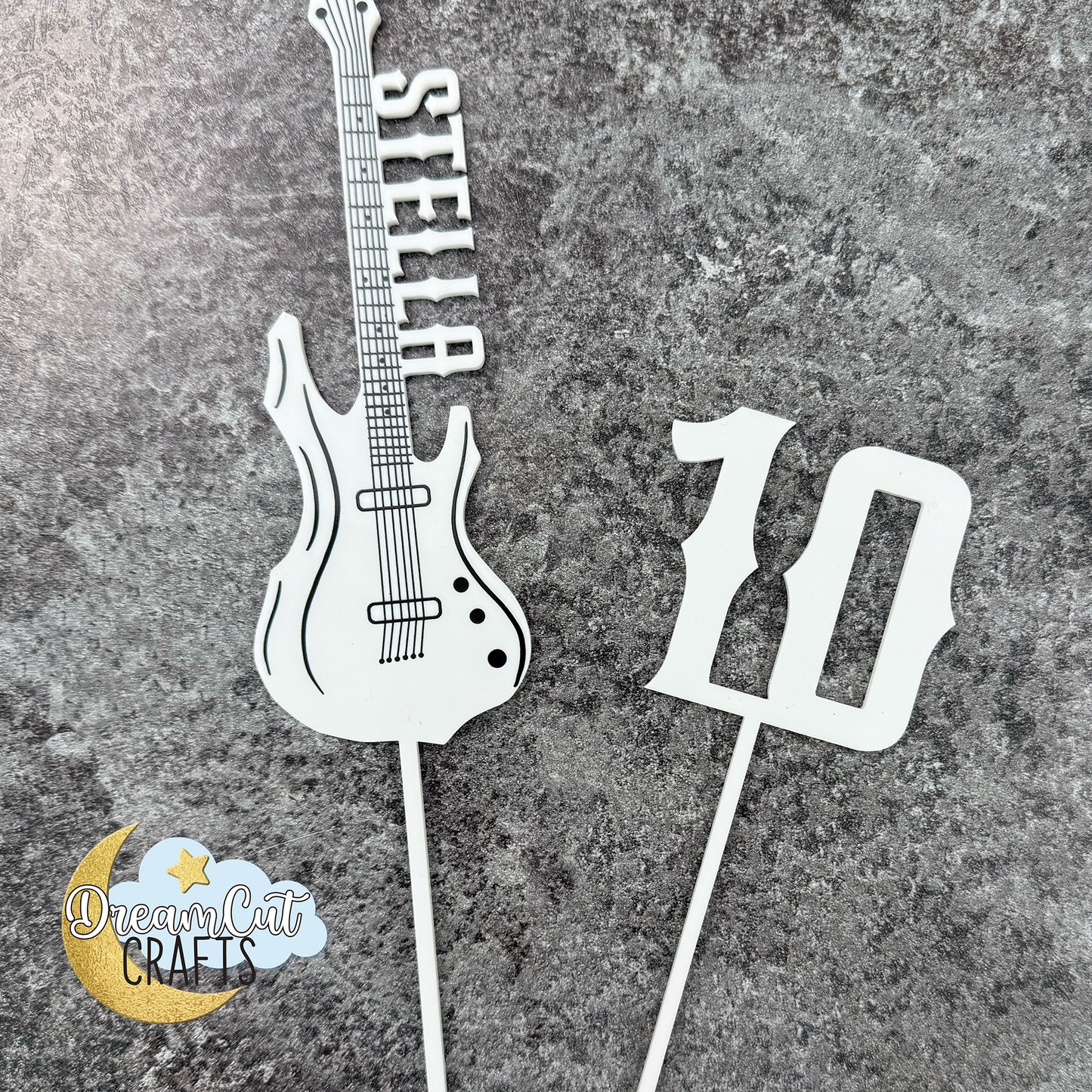 Custom Electric Guitar Cake Topper with Name & Age | Personalized Music Birthday Cake Decor in Acrylic