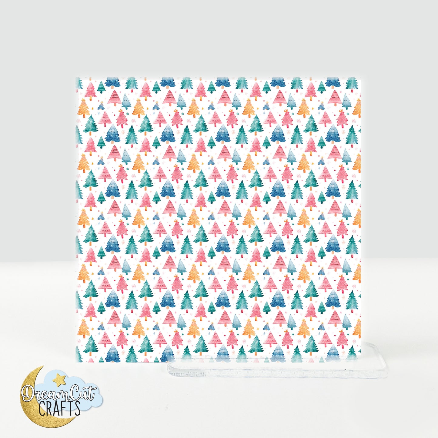 Watercolor Christmas Trees UV Printed Acrylic sheet and MDF – Laser Safe Material for Earrings, Keychains and Holiday Crafts